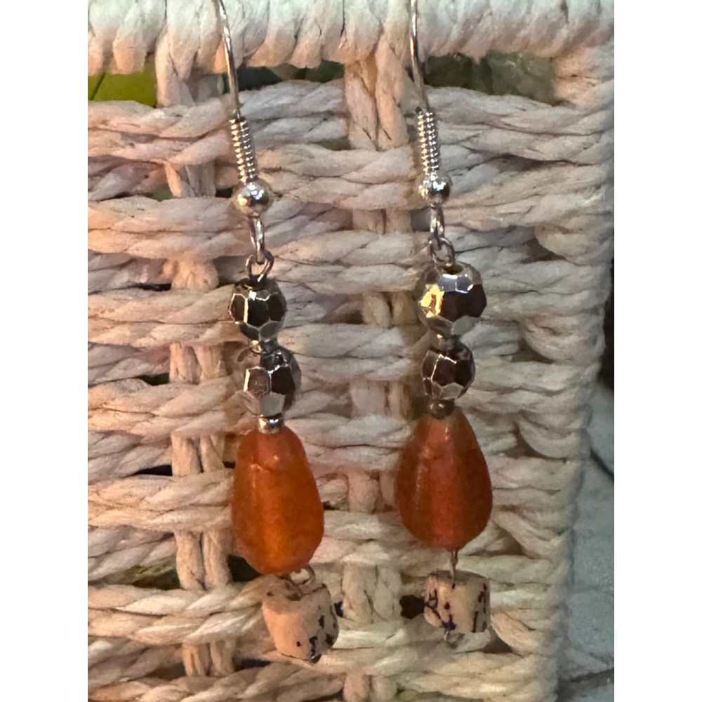 Women's Orange Beaded Dangle Earrings - Picture 3 of 3